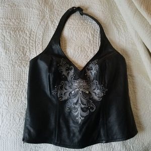 Harley Davidson leather halter top